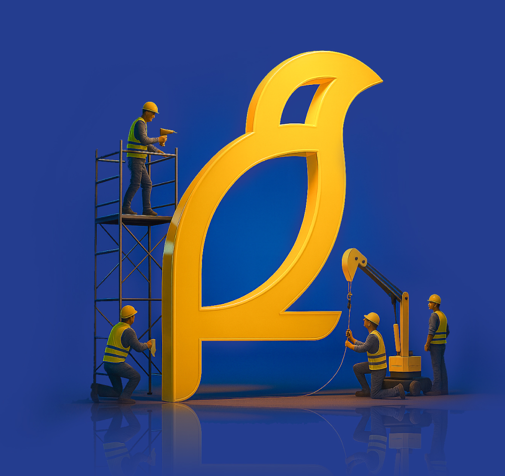 Construction workers building logo